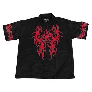 Steve Barrys Club Shirt Mens XL Black Red Tribal Flame Guy Fieri Bowling Shirt